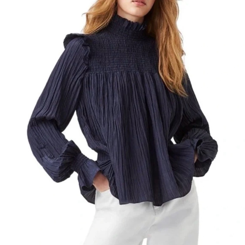 French Connection Navy Smocked Blouse